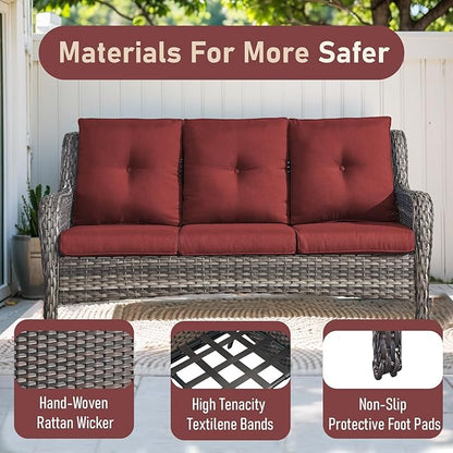 Wicker Outdoor Conversation Se with 50,000 BTU Gas Propane Fire Pit Tablet-6 Pieces Outdoor Wicker High Back Couch Patio Furniture for Deck Poolside Backyard