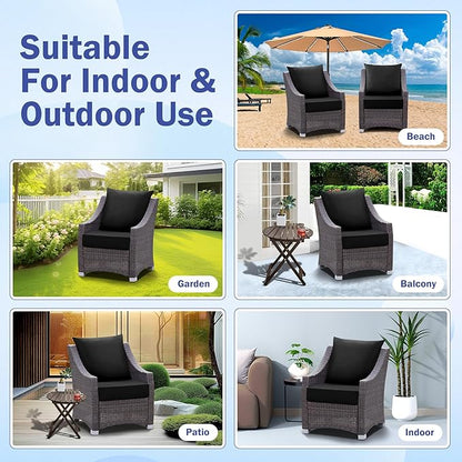 IASEAHK Outdoor Seat Cushion Set, Waterproof & Fade Resistant Patio Chair Cushions, Outdoors Cushion for Patio Furniture, 24 x 24 x 5.75 Inch, Outdoor Couch Cushions with Handle and Ties, Black