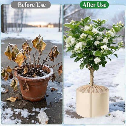 2 Pcs Plant Pot Covers for Winter, Insulated Potted Plant Covers Freeze Protection with Drawstring & Hook-and-Loop Closure, Flower Pot Protection Bag to Keep Outdoor Plant Warm, 25.6"x 27.5"