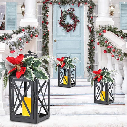Taman Christmas Lantern,2 Pack Hanging Flickering Candle Lanterns Decorative Metal Vintage Light Battery Operated Umbrella Lights for Christmas Patio Garden, Table,Party Decor