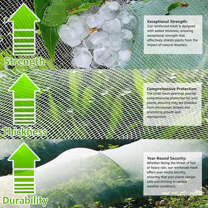 Garden Netting Kit for Raised Beds,10x33ft Ultra Fine Insect Netting Garden Bed Covers & 6 Sets of 8ft Fiberglass Garden Hoops (8 Sets Garden Hoops with Green10x33ft Garden Netting)