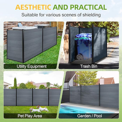 Mondaria Fence Privacy Screen with 8ft In-ground Posts, 6ft(H) x42ft(W) Wood Plastic Composite Fence Panels Weather-Resistant Outdoor Fence for Backyard/Garden (Gray, 8 Posts)