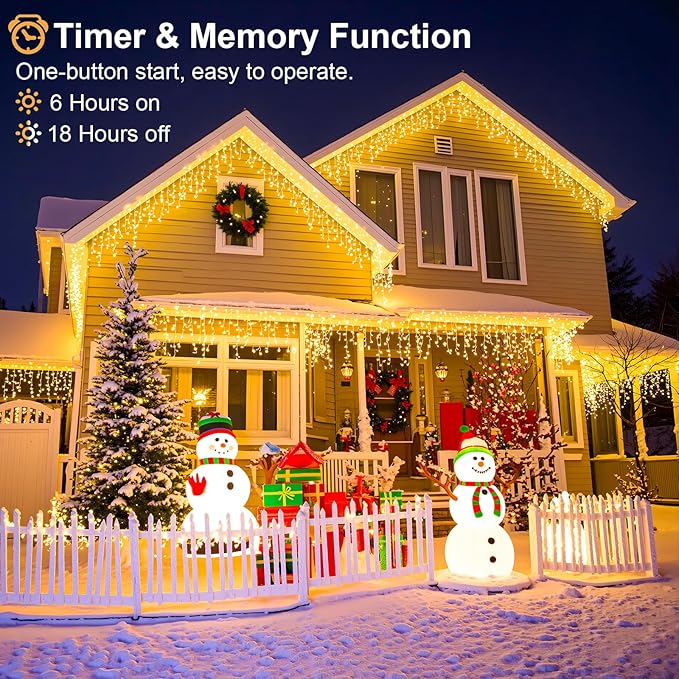 Icicle Lights for Outside 33ft 400 LED Icicle Christmas Lights Outdoor 8 Modes with 75 Drops, Plug in Christmas Light for House Party Holiday Fence Xmas Outside Indoor Decorations, Warm White