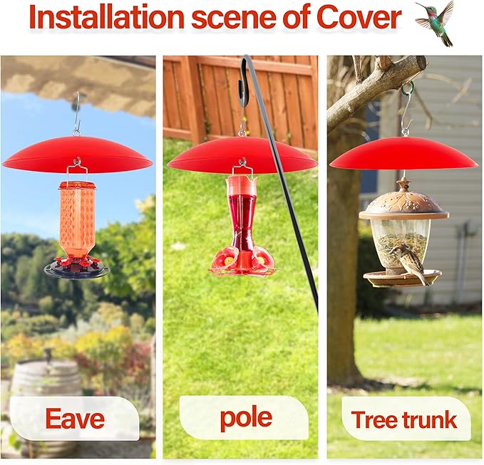 13" Hummingbird Feeder Dome Guard,Bird's Feeder Rain Cover,Squirrel Proof for Bird Feeders Pole, Smart Bird Feeders Umbrella(Bright Red), 1Pack