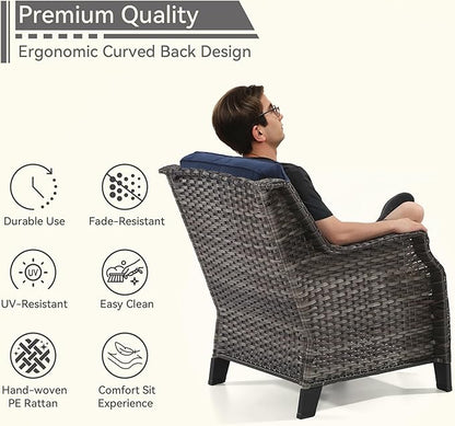Patio Chairs Set of 2 Rattan Chair Patio Furniture Set with Thick Cushions and All-Weather PE Wicker for Garden, Patio and Porch, Navy