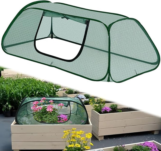 Pop-Up Raised Garden Bed Cover with Zipper Door - 30% Sunblock Garden Netting Crop Cage for Raised Beds, Plant Protector for Vegetables & Seedlings Against Birds, Animals & Insects-45" x 22" x 16"