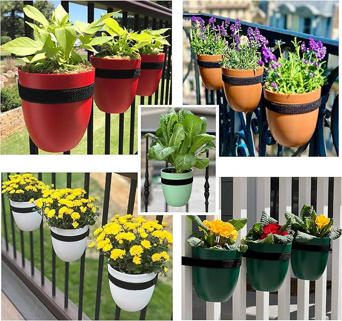 Railing Planter for Outdoor Plants (6-inch, 3-Pack) | Hanging Planter for Railings, Fence Posts | Balcony Wall Planter for Herbs, Flowers and Succulents | Made in The USA