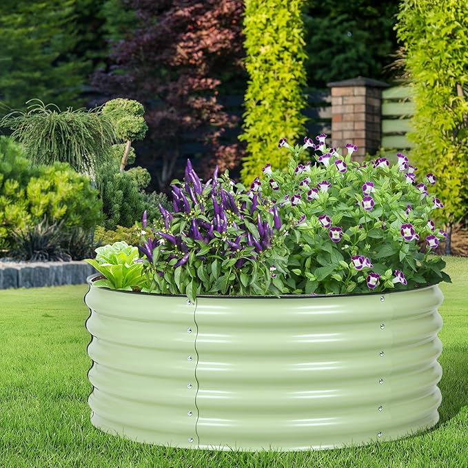 Aoodor 17" Tall 42" Metal Raised Garden Bed, Outdoor Planter Box and Raised Garden Kit for Vegetables, Flowers, Tomatoes Carrots and Herbs, Olive Green