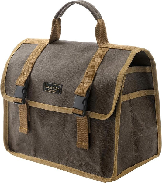 Canvas Tool Storage Bag - Portable Garden Tool Carrying Case with 3 Pockets + 2 Release Buckles, Multi-Purpose 16OZ Waxed Canvas Tool Tote Bag | 11.5"L x 6"W x 7.5"H | Grey