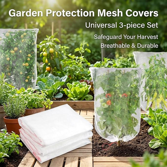 Sukh Bird Netting for Garden Protection - 3 Pack 2.3 x 3.3 FT Blueberry Bush Netting Covers with Drawstring Pest Barrier Plant Net for Fruit Trees, Tomato, Strawberry from Birds, Chicken & Cicadas