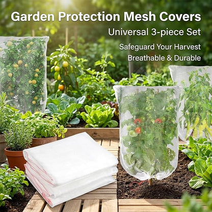 Sukh Bird Netting for Garden Protection - 3 Pack 2.3 x 3.3 FT Blueberry Bush Netting Covers with Drawstring Pest Barrier Plant Net for Fruit Trees, Tomato, Strawberry from Birds, Chicken & Cicadas