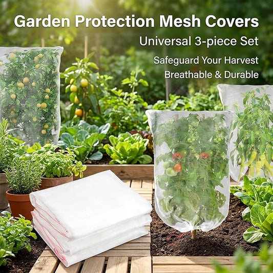 Sukh Bird Netting for Garden Protection - 3 Pack 2.3 x 3.3 FT Blueberry Bush Netting Covers with Drawstring Pest Barrier Plant Net for Fruit Trees, Tomato, Strawberry from Birds, Chicken & Cicadas