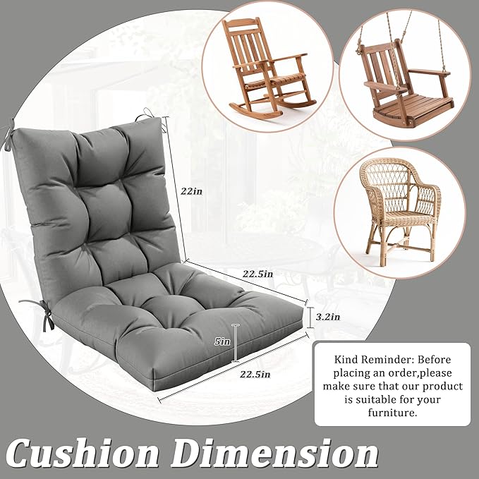 Patio Seat&Back Chair Cushions for Outdoor Furniture，Comfortable Cushions for Rocking/Dining/Lawn Chair-Set of 2