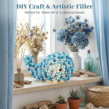 DomeStar 500PCS Assorted Blue Fake Ice Rocks Vase Fillers, Aquarium Gravels Small Stones for Fish Tanks Decorations Home Table Scatter