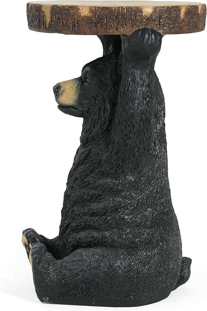 Christopher Knight Home Blitz Bear Outdoor Side Table, MGO Bear Statue with Display Tabletop, Hand Painted Sculpture, Cute Small End Table for Indoor/Outdoor, No Assembly Required, Black + Brown