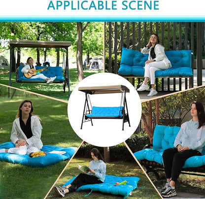Porch Swing Cushions,Outdoor Cushions 3 Seater Replacement with Backrest, Waterproof Thickened Bench Cushion with Ties for Porch, Patio,Outdoor, Backyard and Garden (Sky Blue 60 * 40 in)