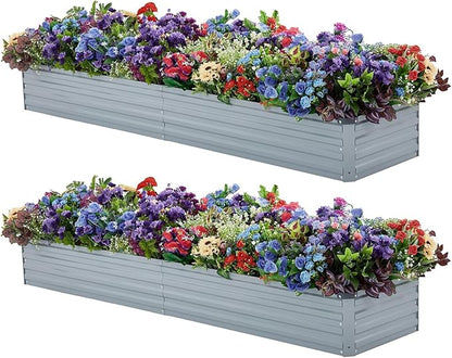 Meberam 2 Pack 8x2x1FT Galvanized Raised Garden Beds Kit Outdoor Metal Gardening Planter Box for Vegetable Elevated Flower Herbs,Gray