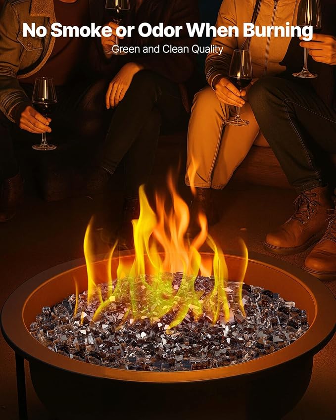 VEVOR Fire Glass, 10 LBS / 4.5 KG High-Temperature Resistant Fireplace Rocks, 1/2-Inch / 12.7 mm Reflective & Smokeless Firepit Glass Rock, High Luster Stone Landscaping for Fire Pit Table, Copper