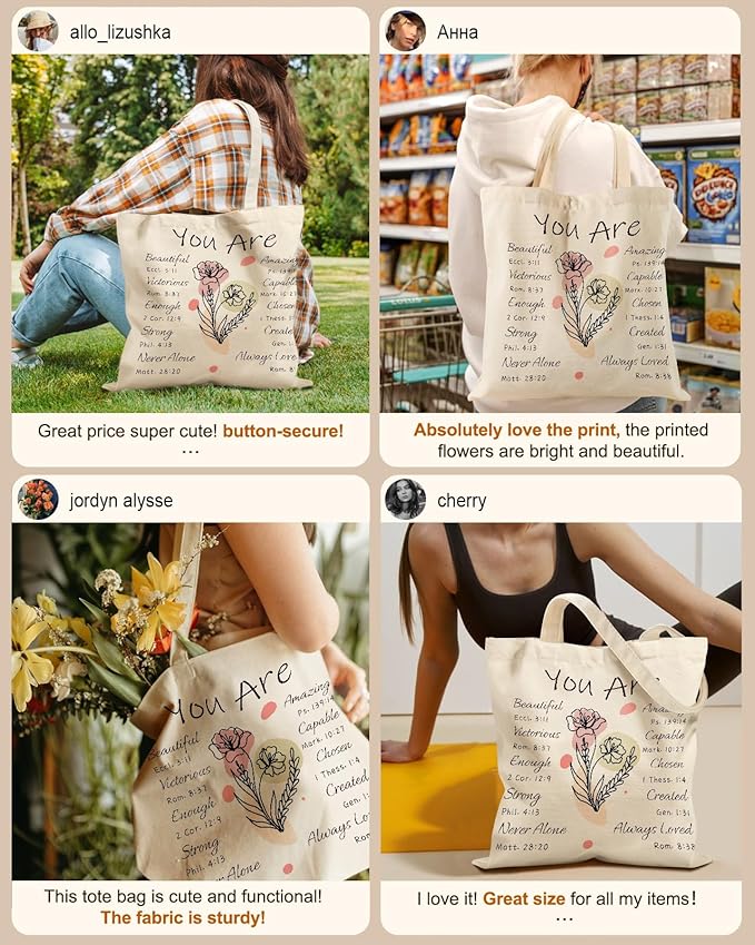 Miss Adola Canvas Tote Bag for Women – Aesthetic Canvas Bag with Zipper Cute Stylish Reusable Shoulder Totes for Shopping Work Daily Vacation, Purple Flower Bible