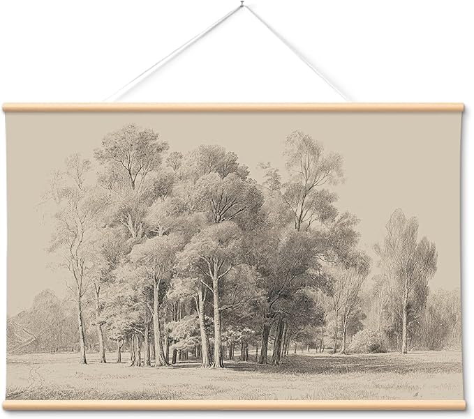 VIYYIEA Extra Large Size Canvas Wall Art, 54x36 Inch Vintage Tree Landscape Sketch, Black and White Nature Wall Decor for Living Room, Bedroom, Above Sofa