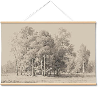 VIYYIEA Extra Large Size Canvas Wall Art, 54x36 Inch Vintage Tree Landscape Sketch, Black and White Nature Wall Decor for Living Room, Bedroom, Above Sofa