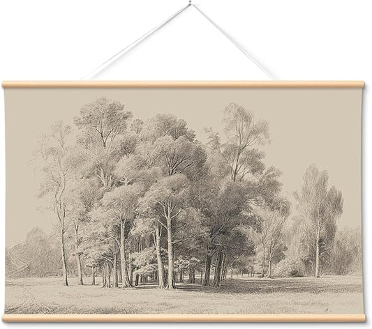 VIYYIEA Extra Large Size Canvas Wall Art, 54x36 Inch Vintage Tree Landscape Sketch, Black and White Nature Wall Decor for Living Room, Bedroom, Above Sofa
