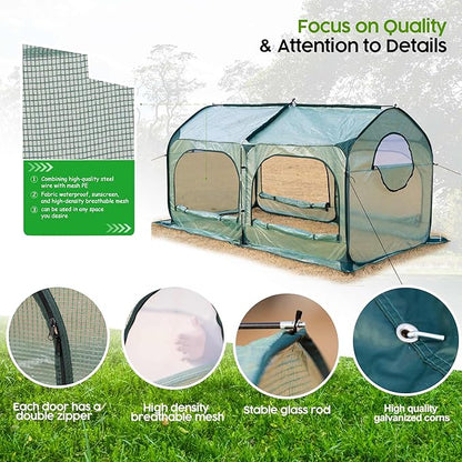 Pop up Greenhouse Tent Cover Tunnel Plant House,Large Gardening Flower Sunshine Room with Mesh Windows,Backyard PE Greenhouse Cover for Cold Frost Protector with Stakes and Rope Guys