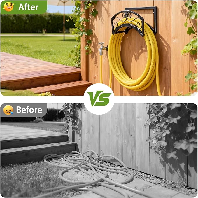 BOLITE Garden Hose Holder Wall Mount, Heavy Duty Metal Water Hose Holder for Outside, Hose Storage Holds 150FT Water Pipe for Yard, Lawn, Garden, Farm, Gifts for Women Men