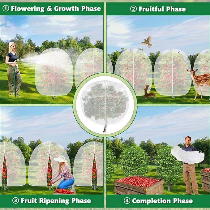 OZMI 4 Pack Fruit Tree Blueberry Bush Netting Cover, 4.6Ft x 5.9Ft Reusable Bird Netting for Garden Protection with Zipper & Drawstring, Shrubs Tomato Strawberry Plant Bushes Protector