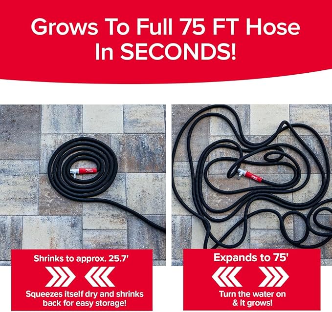 Pocket Hose 75 FT Silver Bullet 2.0 Expandable Garden Hose w/Turbo Shot Nozzle, AS SEEN ON TV, Lead-Free, Solid Aluminum Connectors, Easy On/Off Valve, Kink-Free, Leak-Proof