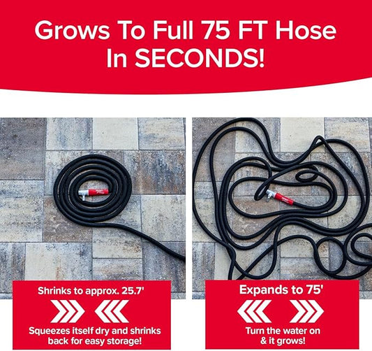Pocket Hose 75 FT Silver Bullet 2.0 Expandable Garden Hose w/Turbo Shot Nozzle, AS SEEN ON TV, Lead-Free, Solid Aluminum Connectors, Easy On/Off Valve, Kink-Free, Leak-Proof