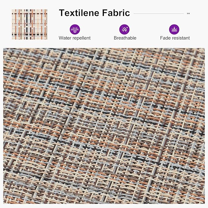 PURPLE LEAF Patio Chaise Lounge Set 2 Pieces Textilene Pool Lounge Chairs with Wheels Sunbathing Chair for Outdoor Yard (2 Camel Lounges W/Side Table)