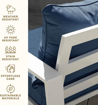 Honeycomb Outdoor Deep Seat, 24 x 23, Cabana Stripe Blue & White Chair Cushion for Patio Furniture