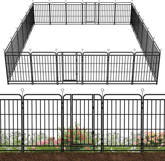 24 Panels No Dig Garden Fence 54 ft(L) X 40 in(H) Animal Barrier for Yard, Patio, Garden Borders, Outdoor Decorative Fencing with Thick Pipe Metal Panels