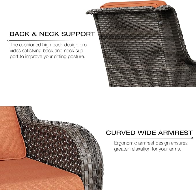 Joyside 4 Pieces Outdoor Patio Furniture Set Wicker Conversation Bistro Set 2 PE Wicker Patio with 2pcs Ottomans for Backyard, Porch, Balcony(Mixed Grey/Orange)