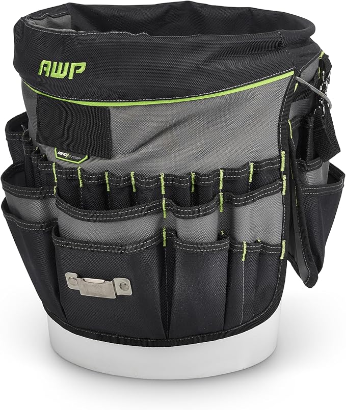 AWP Bucket Tool Organizer 51-Pocket for 5-Gallon Buckets, Water-Resistant Heavy-Duty Utility Tool Bag with Pockets for Tools, Screwdrivers, and Electrical Accessories, 1L-22051-1