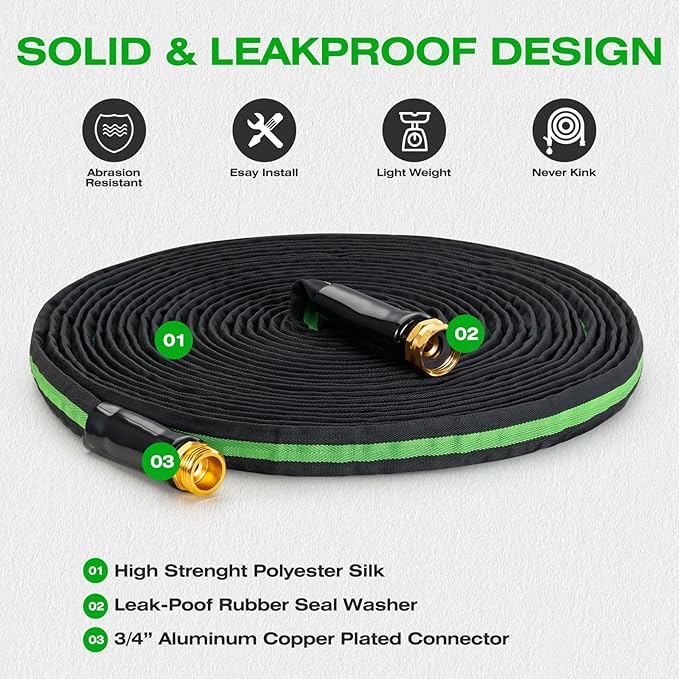 50FT Lightweight Super Flexible Garden Hose - Kink-Free, Non-Expanding, Easy Storage for Yard Lawn Outdoor Use (Black-Green)