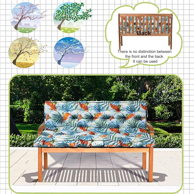 Swing Replacement Cushions with Backrest, 2 or 3 Seater Waterproof Non-Slip Overstuffed Swing Pad, Indoor/Outdoor Bench Cushion for Porch Chair Swing Garden Furniture (Summer, 40 * 63 in)