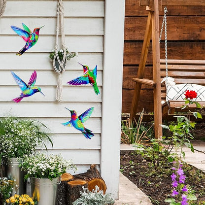 4 Pcs Metal Wall Art, Wall Decor for Bedroom, Rustic Hummingbirds Hanging Decorations for Garden Living Room Balcony Patio Fence Indoor Outdoor, 8.66L x 8.26W