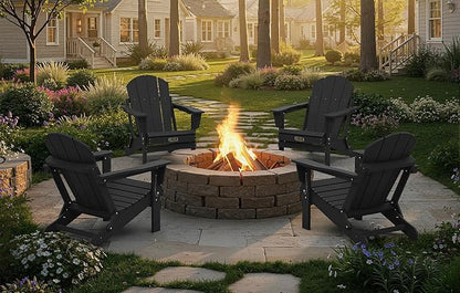 SERWALL Folding Adirondack Chairs Patio Chairs Lawn Chair Outdoor Weather Resistant for Patio Garden, Backyard Deck, Fire Pit - Black