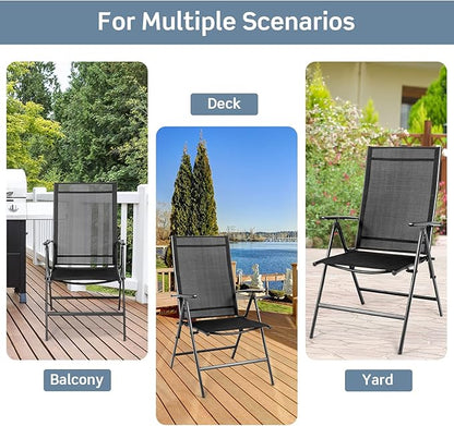Tangkula Set of 4 Patio Foldable Dining Chairs, Outdoor Portable Camping Chairs with Armrest High Backrest, Folding Chairs for Porch, Poolside, Garden, Balcony, Backyard (Black)