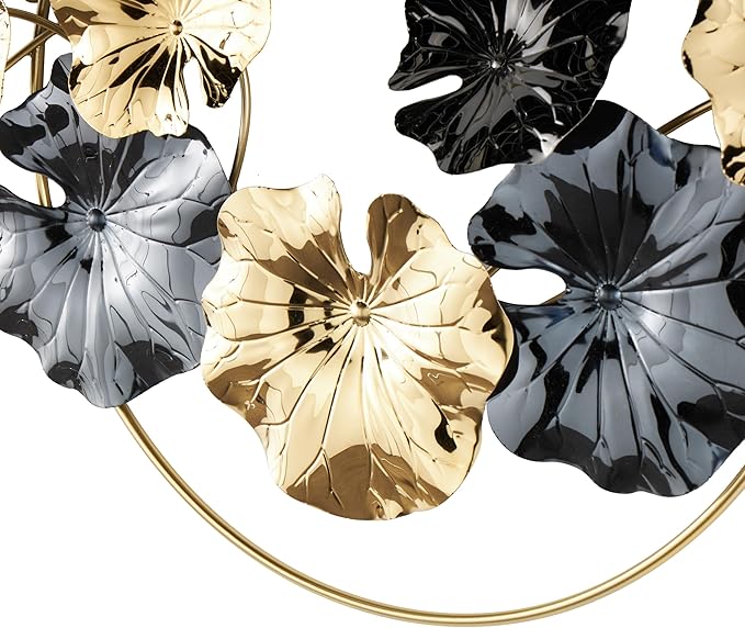 Deco 79 Stainless Steel Metal Floral Home Wall Decor Wall Sculpture with Circular Frame and Black Accents, Wall Art 35" x 3" x 20", Gold