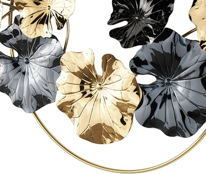 Deco 79 Stainless Steel Metal Floral Home Wall Decor Wall Sculpture with Circular Frame and Black Accents, Wall Art 35" x 3" x 20", Gold