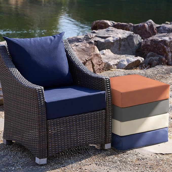 Outdoor Cushions for Patio Furniture, Outdoor Seat Cushion Set 24 x 24 x 4 Inch, Waterproof & Fade Resistant Outdoor Chair Cushions, Deep Seat Patio Cushion with Removable Cover, Navy Blue