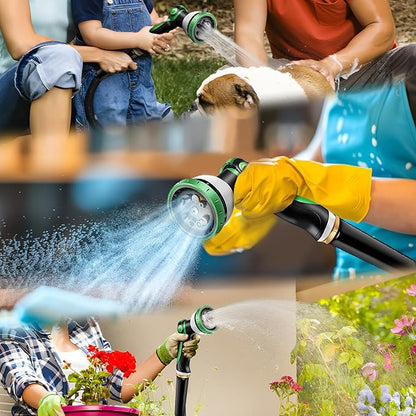 Non-Expandable Garden Hose 50feet, Flexible Water Hose with 10 Function Hose Nozzle, Lightweight, Tangle Free, Rust Proof for Yard (Black)