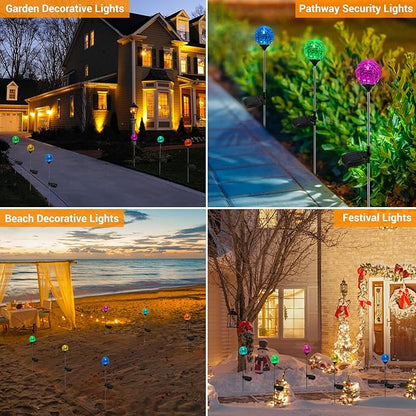 Solar Outdoor Lights, 6 Pack Christmas Solar Stakes Crystal Cracked Glass LED Garden Globe Light Outdoor Waterproof, Color-Changing Auto On/Off, Pathway Lights for Landscape Patio Yard Decorations