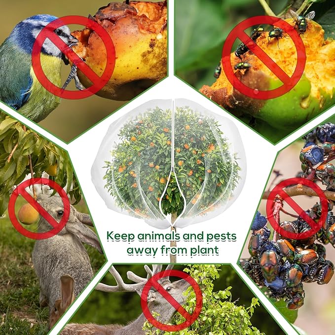 2PCS Large 7.8 x 7.8ft Fruit Tree Netting Cover with Zipper and Drawstring,Garden Insect Netting Plant Cover Transparent Bird Plant Barrier Flower Fruit Mesh Screen for Preventing Deer Squirrel Bugs