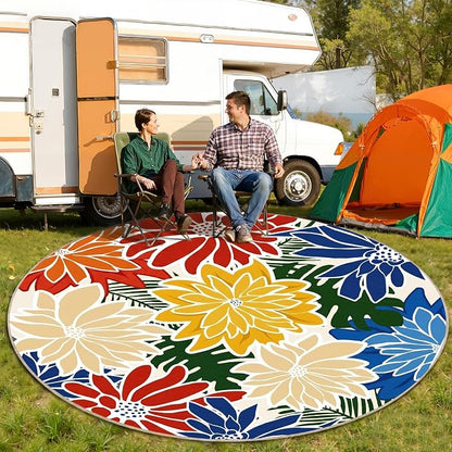 ZonLi Colorful Outdoor Rug 6x6Ft Waterproof Multicolored Indoor Area Rug Washable Outdoor Patio Rugs Tropical Floral Non Slip Outdoor Carpet for Living Room, Pool,Backyard,Deck,Camping