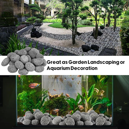 Skyflame 2-3 Inch Round Lava Rock Pebbles, Natural Tumbled Lava Stones for Indoor Outdoor Fire Pit | Fireplaces | Garden Landscaping Decoration | Cultivation of Potted Plants | 15 Pounds