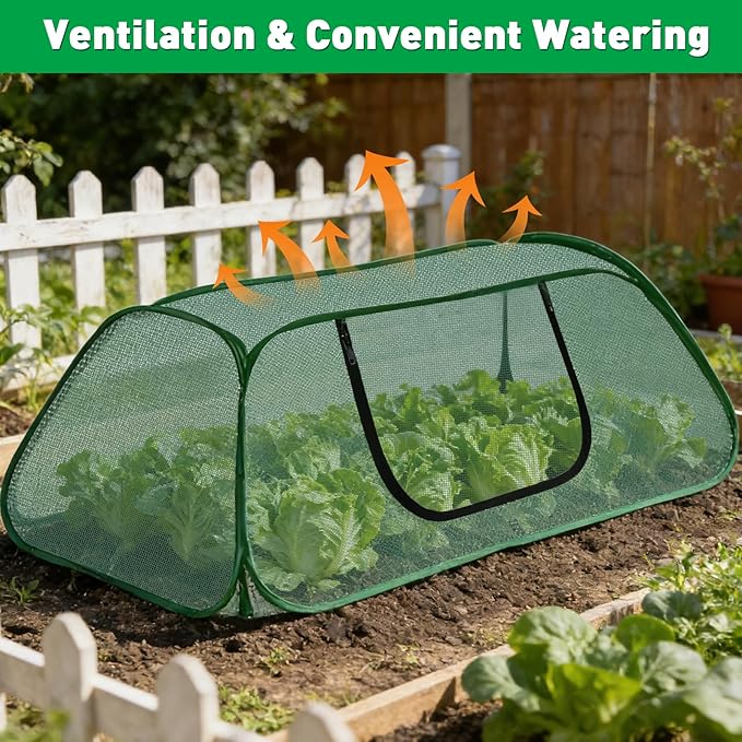 2 Pack Pop-Up Raised Garden Bed Cover with Zipper Door, 30% Sunblock Garden Netting Crop Cage for Raised Beds, Plant Protector for Vegetables Against Birds, Animals & Insects-45" x 22" x 16"